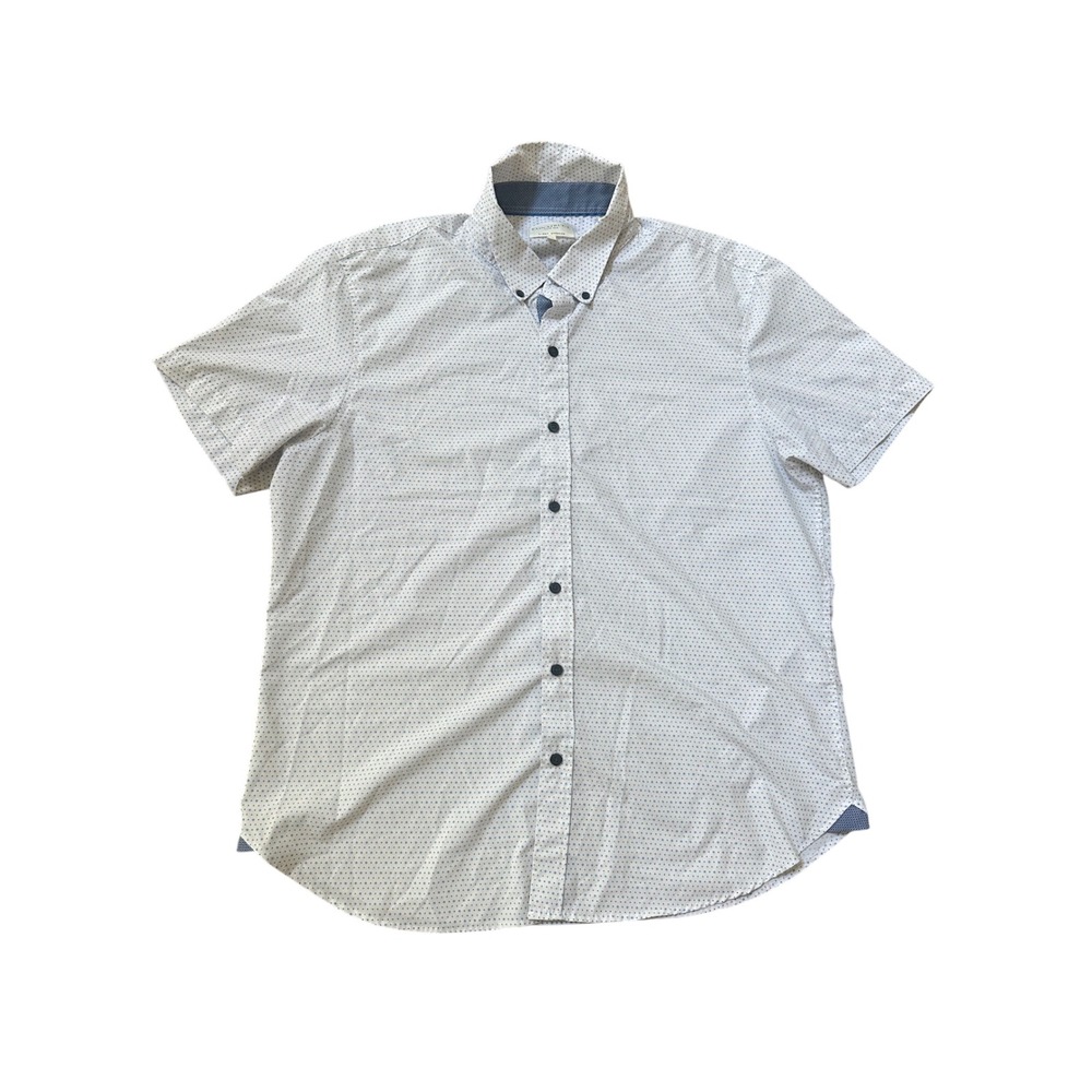 Con.Struct White Polka Dot 4-Way Stretch Slim Fit Short Sleeve Shirt Mens Sz XL